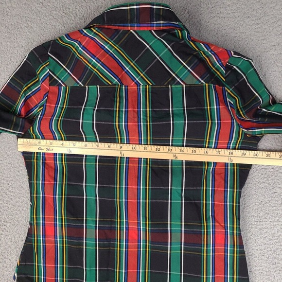 NY & Co 7th Avenue Shirt Womens Medium Plaid Ruffle Retro V neck Button Down - Picture 11 of 15